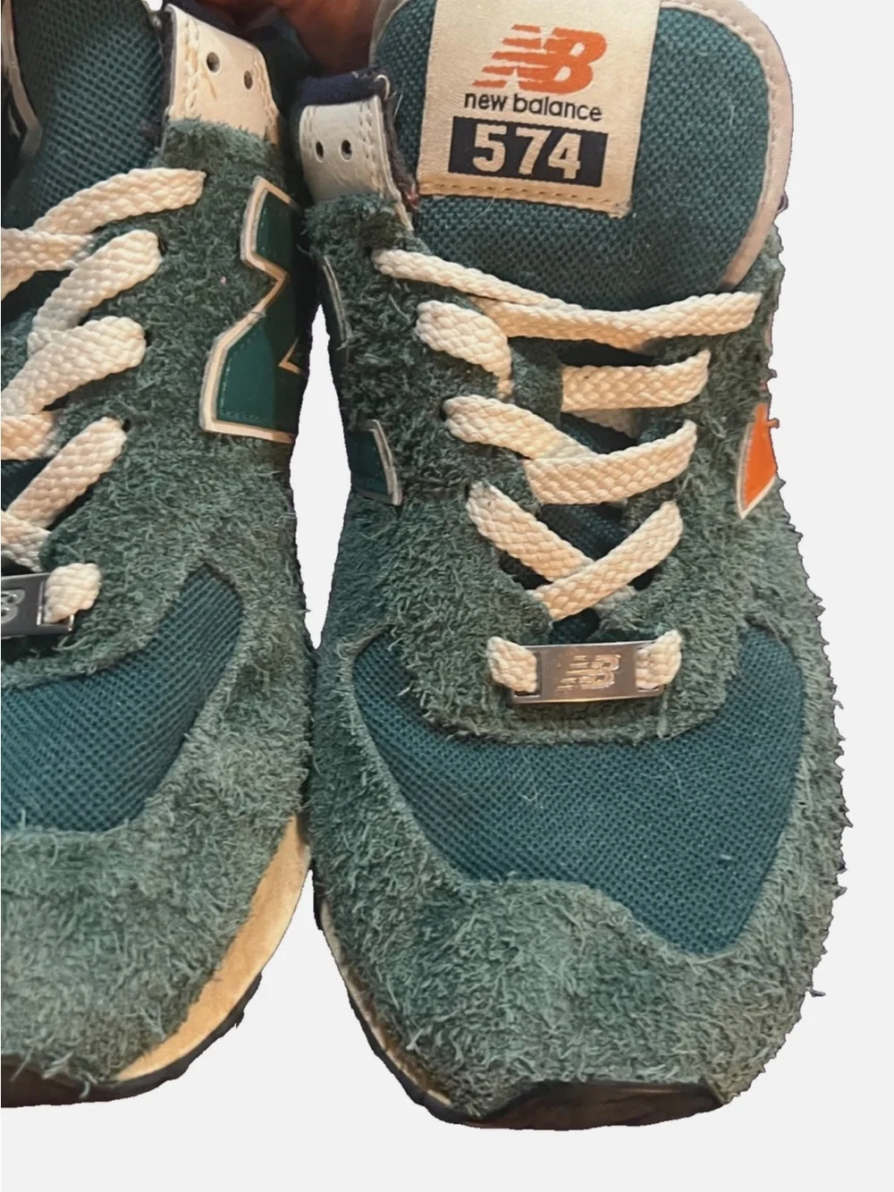 New Balance Men’s Green and Orange 574 Sneakers